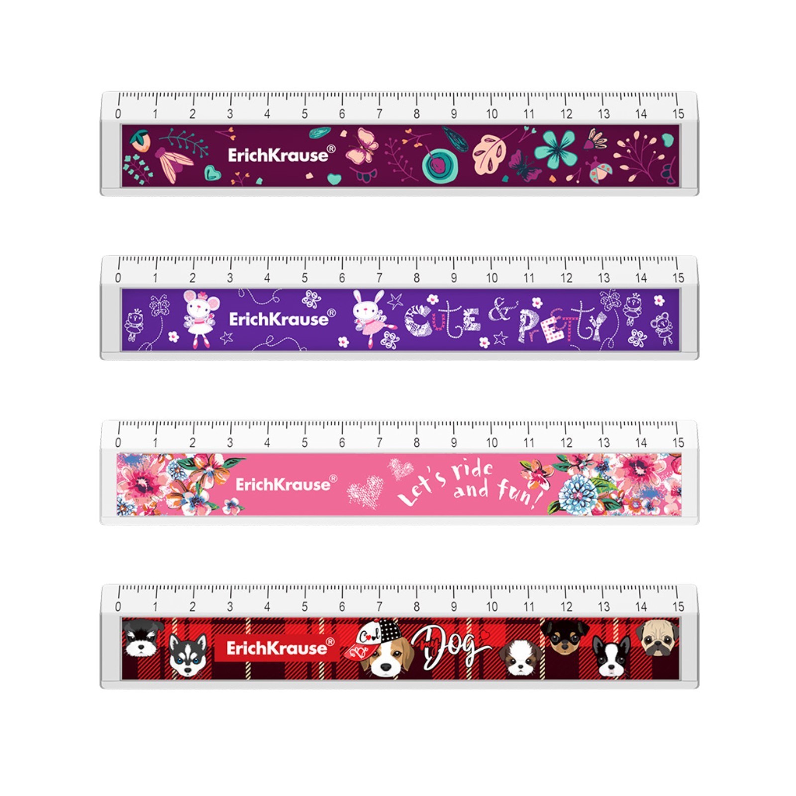 Rigla din plastic, set 4 bucati, lungime marcaj 15 cm, imprimeu colorat fata verso - imagine 5